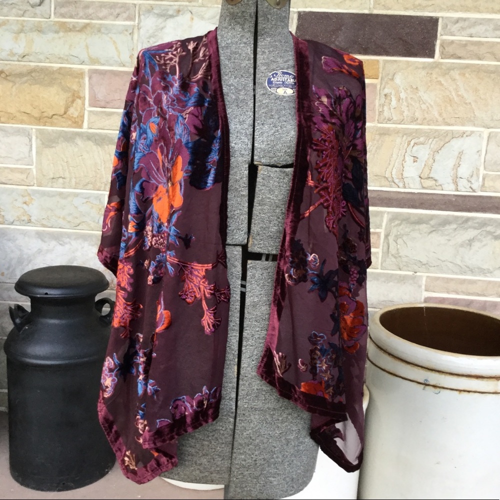 Burgundy Velvet Burnout Kimono